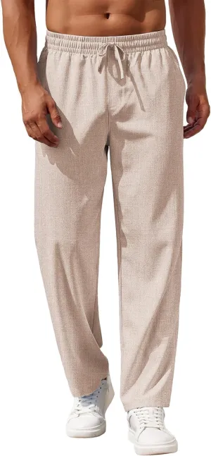 COOFANDY Mens Casual Pants Drawstring Elastic Waist Pants Linen Summer Beach Pants