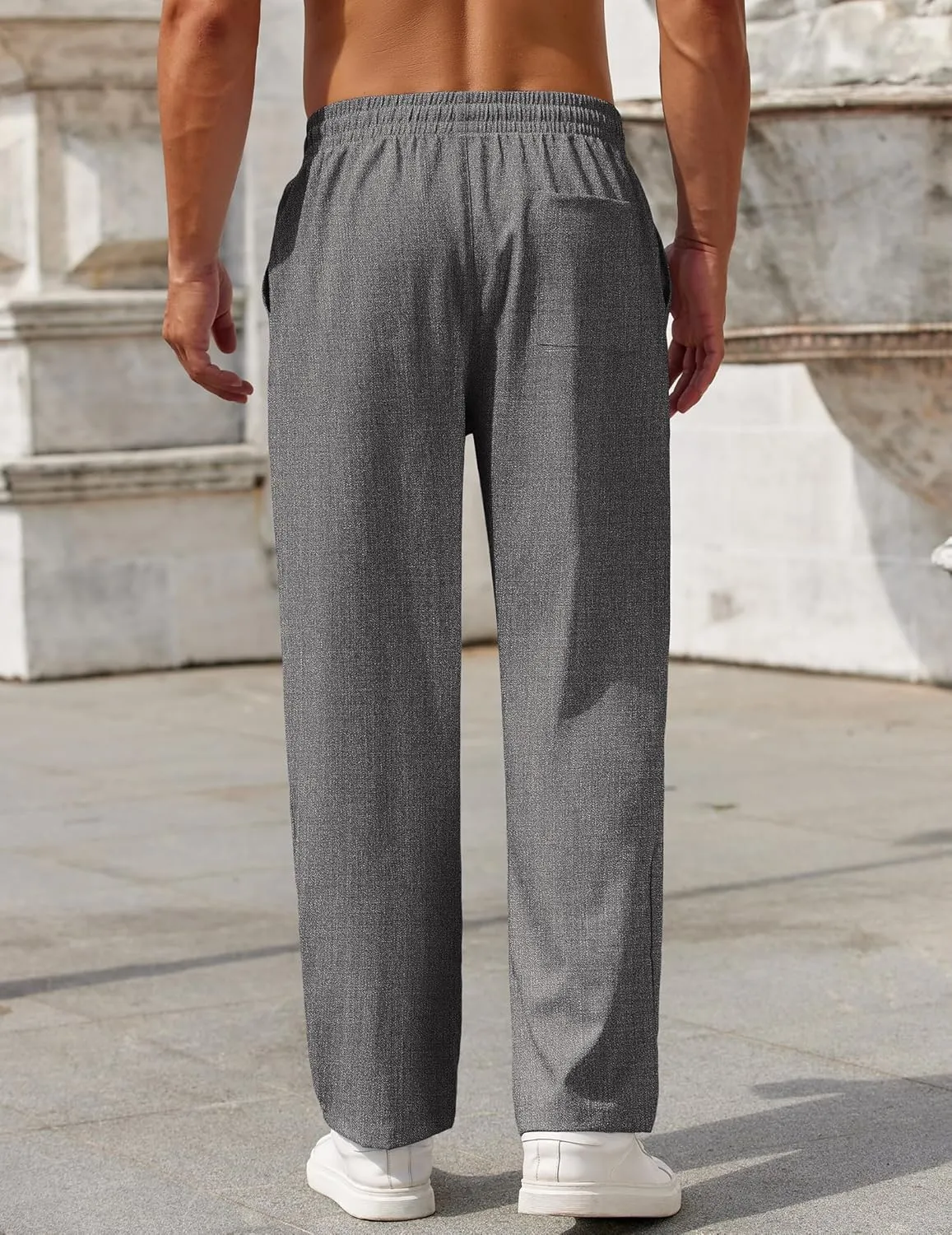 COOFANDY Mens Casual Pants Drawstring Elastic Waist Pants Linen Summer Beach Pants