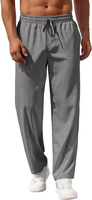 COOFANDY Mens Casual Pants Drawstring Elastic Waist Pants Linen Summer Beach Pants