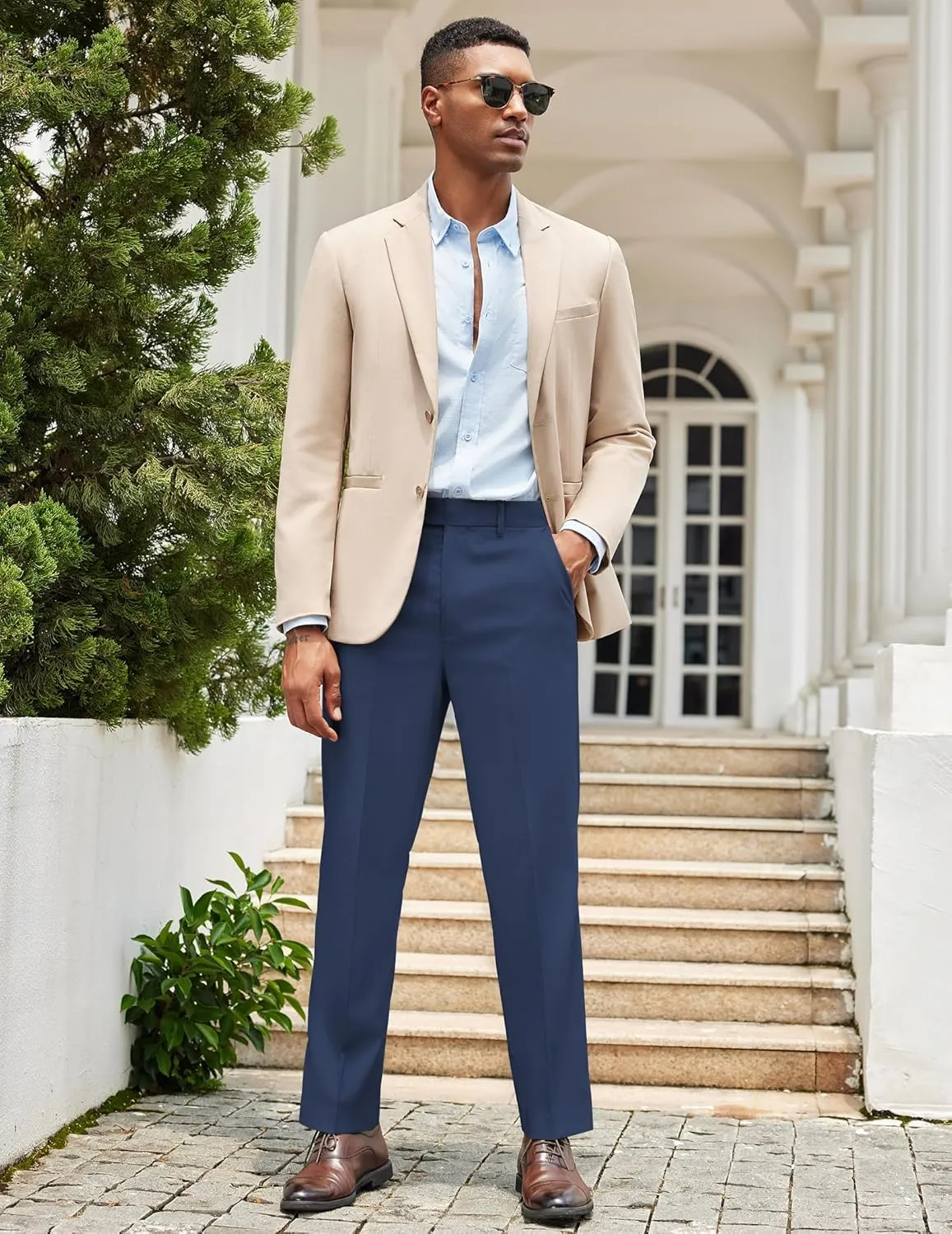 COOFANDY Mens Classic Casual Dress Pants Expandable Waist Suit Pant Slim Fit Flat Front Slacks