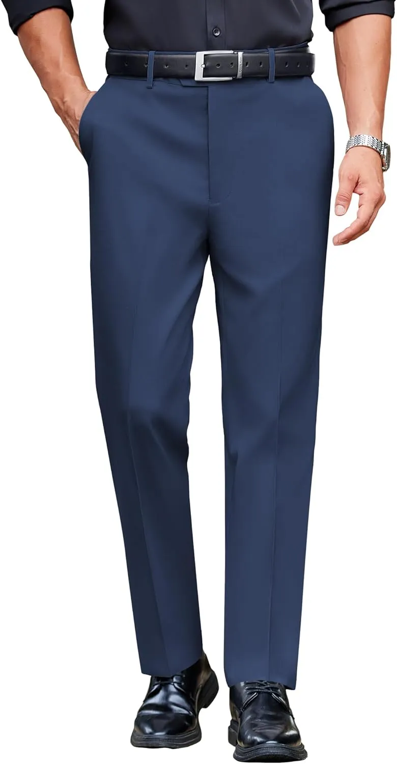 COOFANDY Mens Classic Casual Dress Pants Expandable Waist Suit Pant Slim Fit Flat Front Slacks