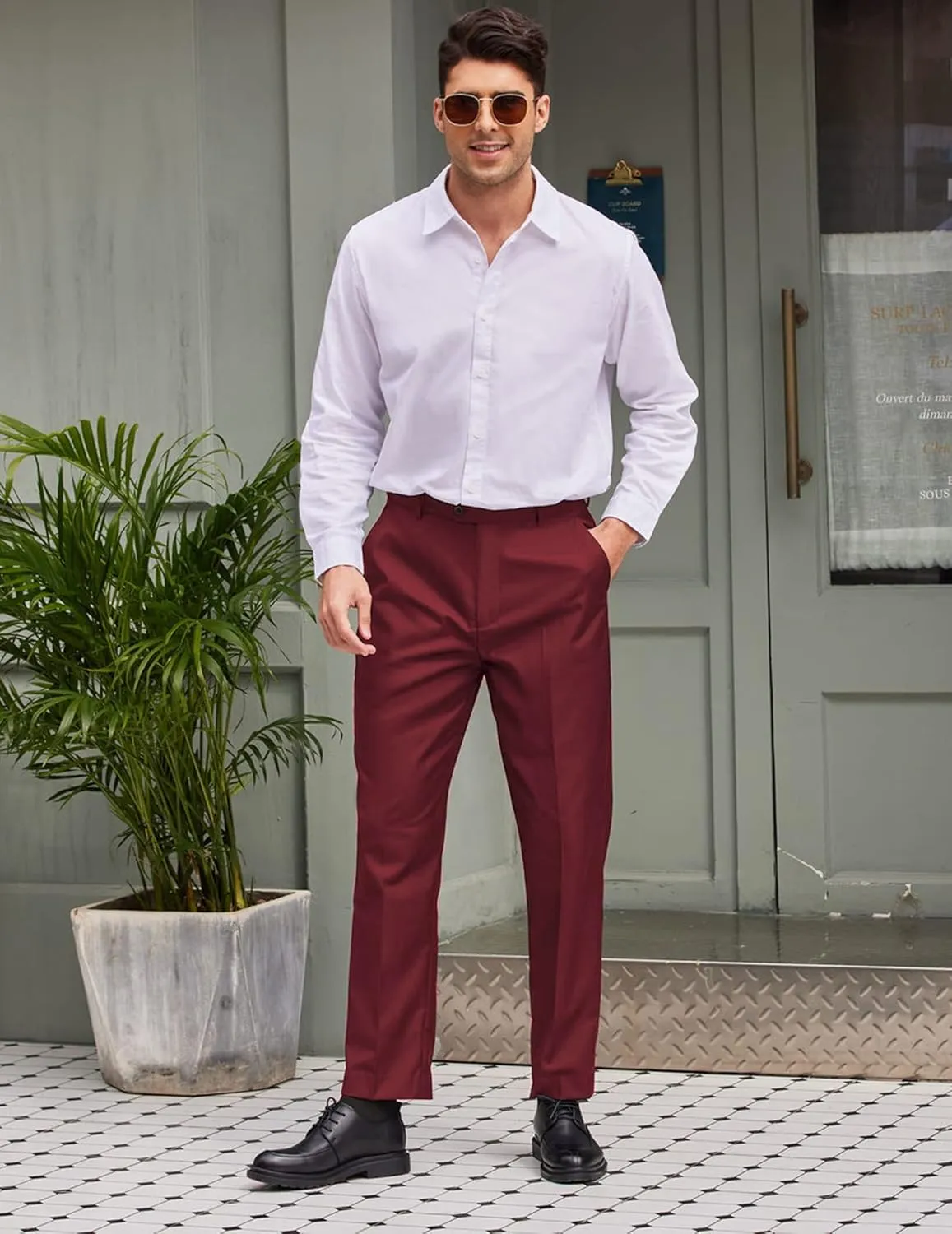 COOFANDY Men's Classic Fit Flat Front Dress Pants No Iron Premium Casual Pants Expandable Waist Suit Pants
