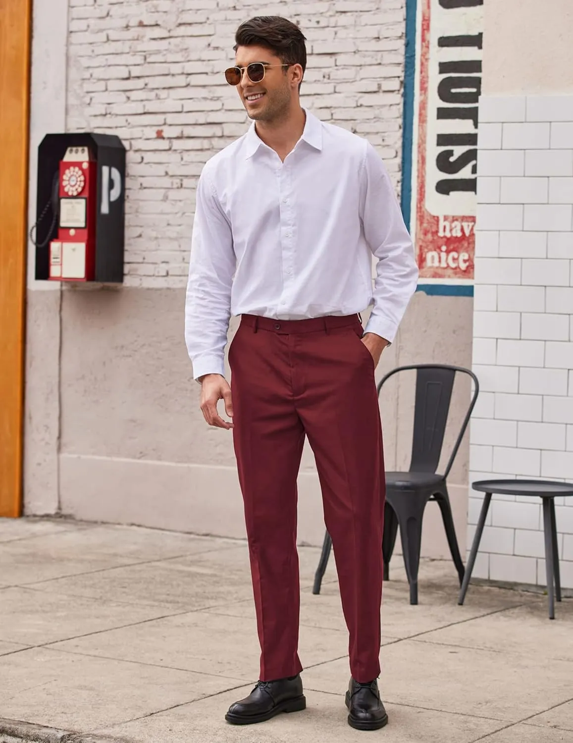 COOFANDY Men's Classic Fit Flat Front Dress Pants No Iron Premium Casual Pants Expandable Waist Suit Pants