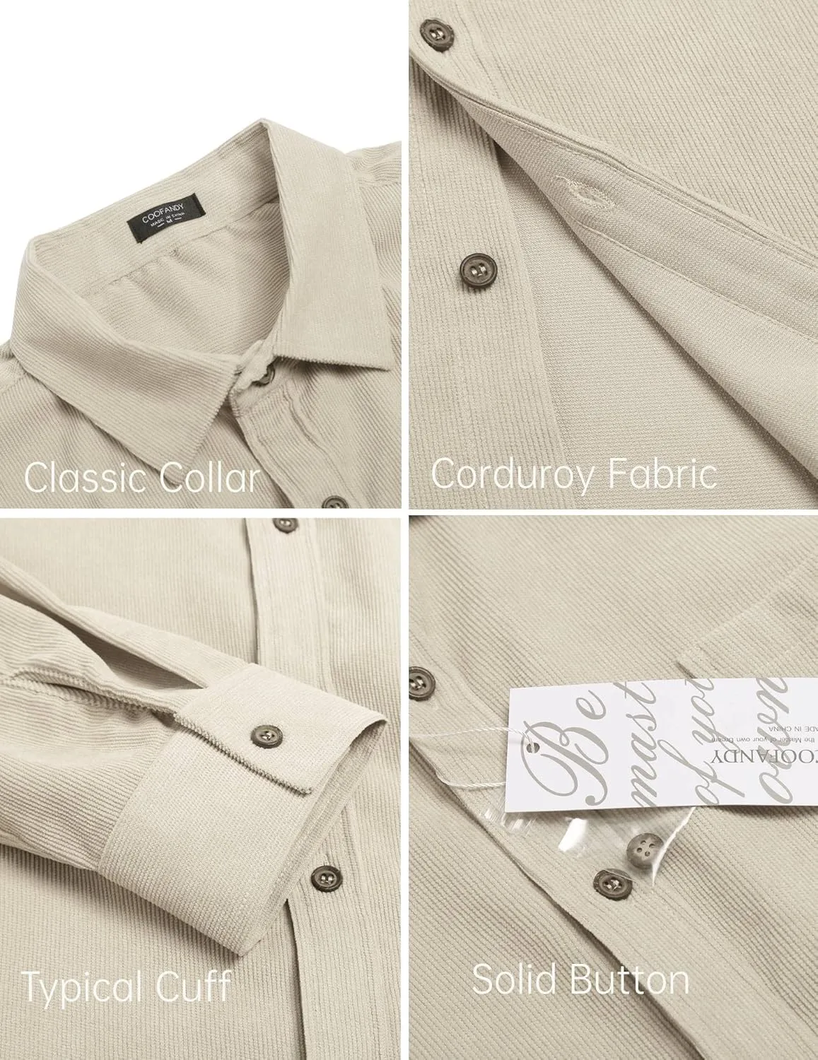 COOFANDY Men's Corduroy Shirt Casual Long Sleeve Button Down Lightweight Jacket Fall Textured Shacket