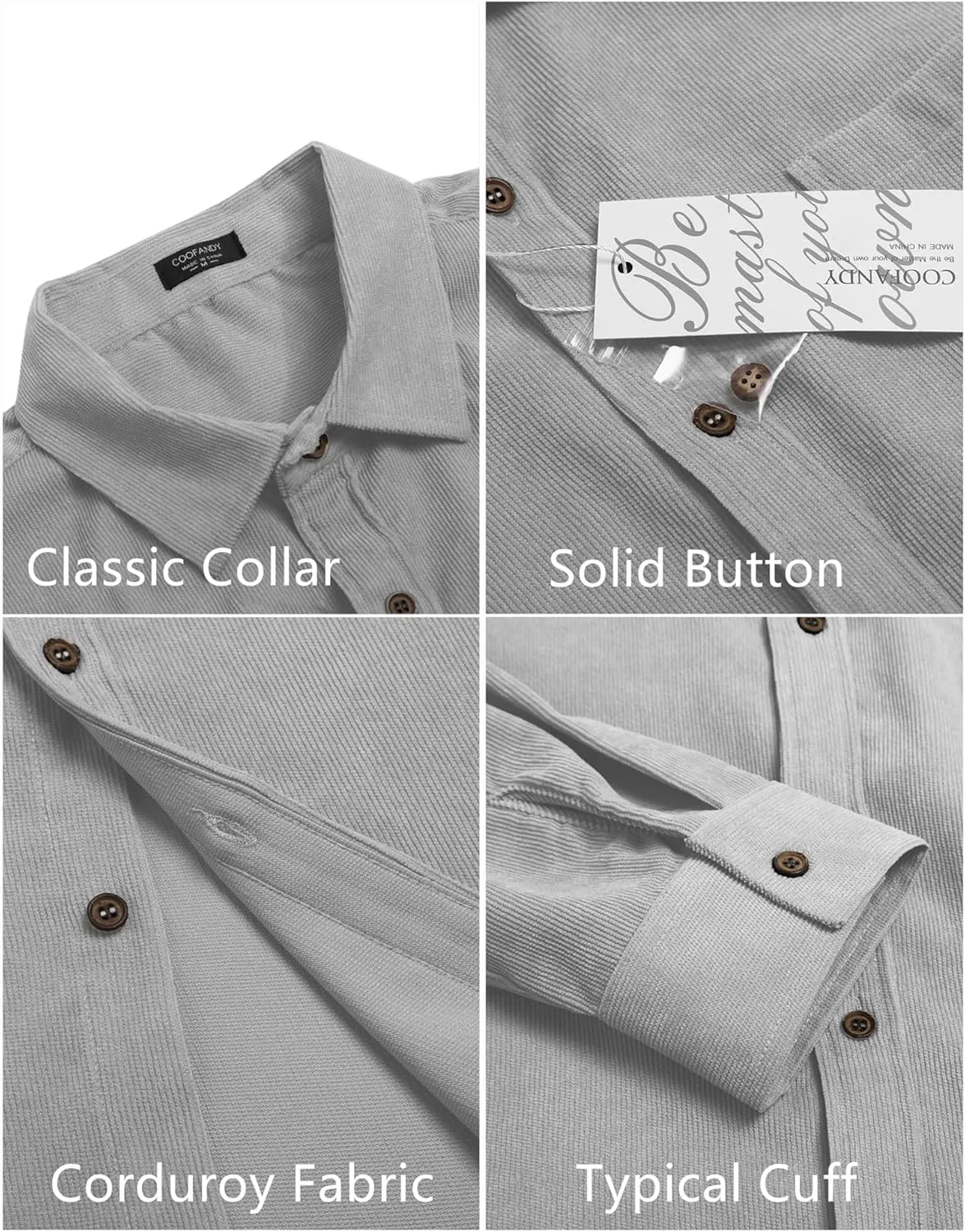 COOFANDY Men's Corduroy Shirt Casual Long Sleeve Button Down Lightweight Jacket Fall Textured Shacket