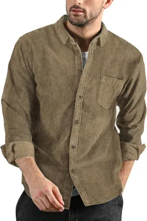 COOFANDY Men's Corduroy Shirt Casual Long Sleeve Button Down Lightweight Jacket Fall Textured Shacket