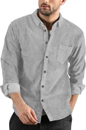 COOFANDY Men's Corduroy Shirt Casual Long Sleeve Button Down Lightweight Jacket Fall Textured Shacket