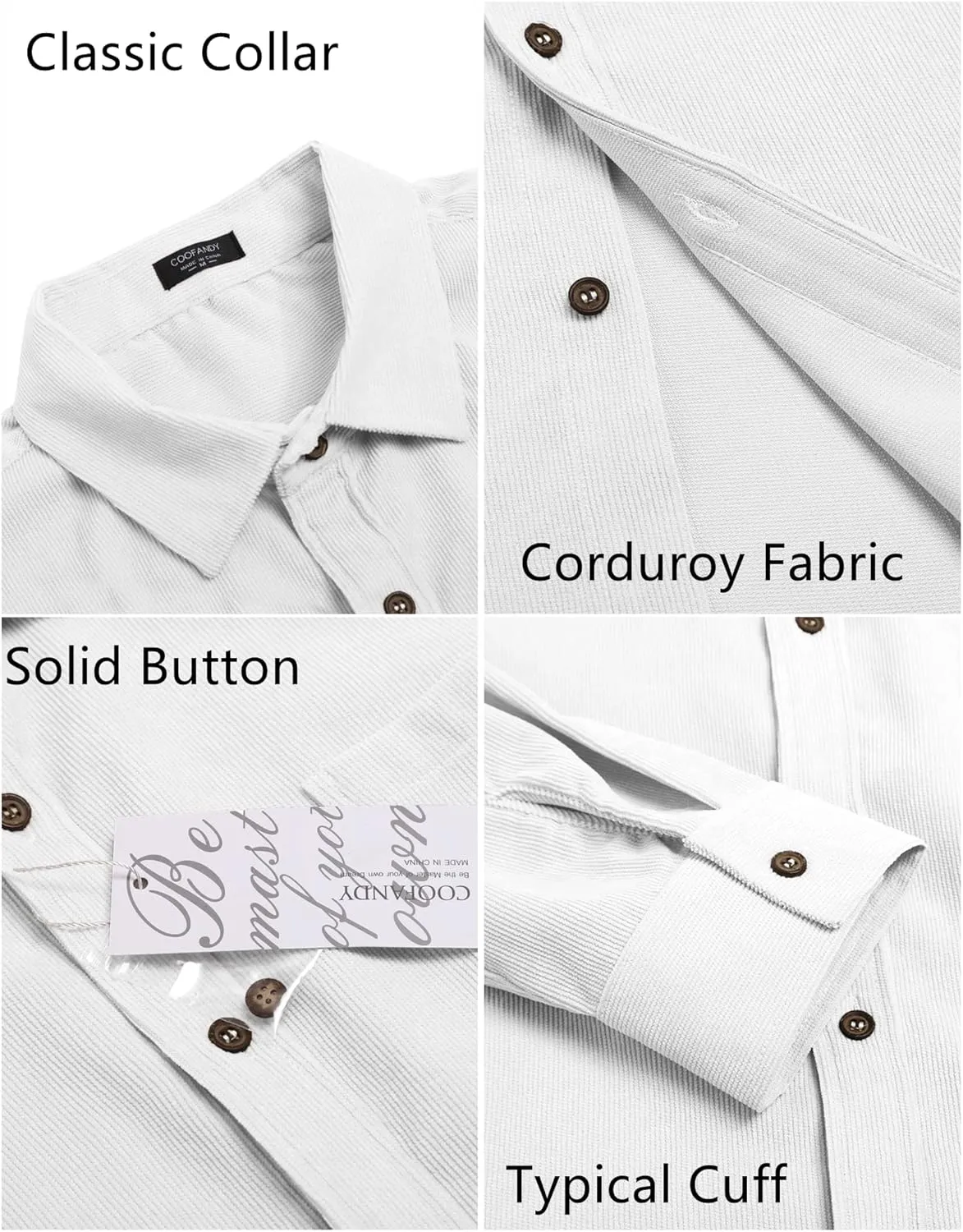 COOFANDY Men's Corduroy Shirt Casual Long Sleeve Button Down Lightweight Jacket Fall Textured Shacket