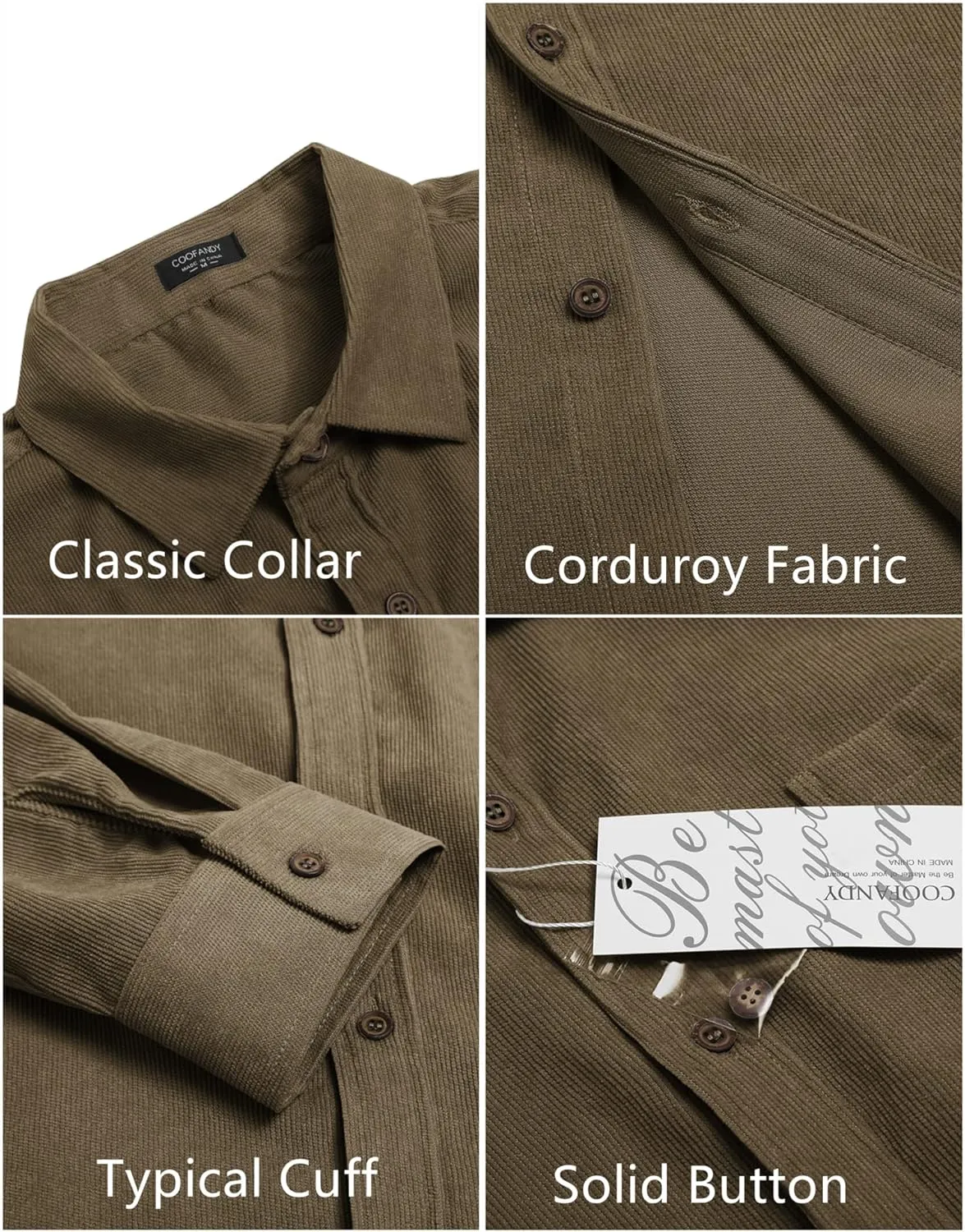 COOFANDY Men's Corduroy Shirt Casual Long Sleeve Button Down Lightweight Jacket Fall Textured Shacket