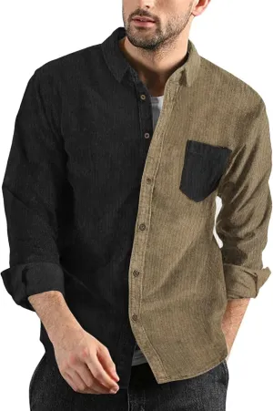 COOFANDY Men's Corduroy Shirt Casual Long Sleeve Button Down Lightweight Jacket Fall Textured Shacket