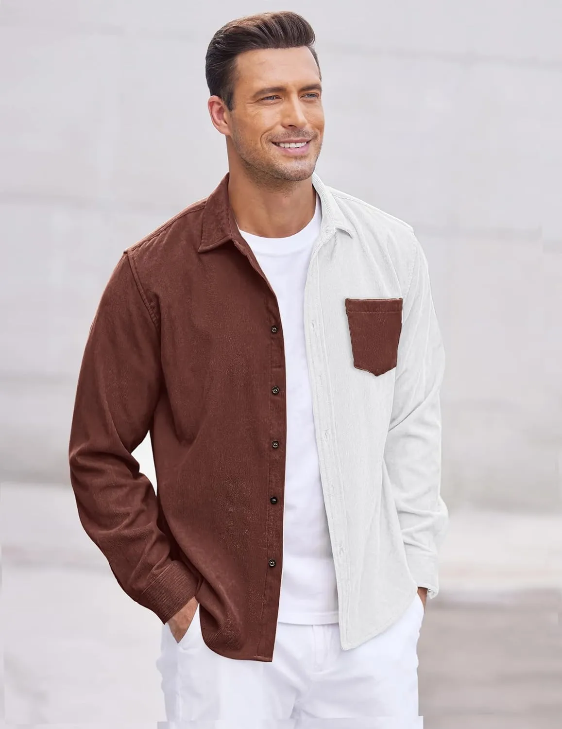COOFANDY Men's Corduroy Shirt Casual Long Sleeve Button Down Lightweight Jacket Fall Textured Shacket