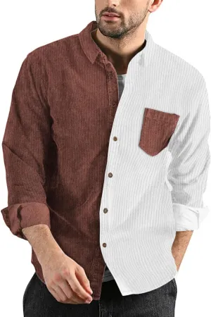 COOFANDY Men's Corduroy Shirt Casual Long Sleeve Button Down Lightweight Jacket Fall Textured Shacket