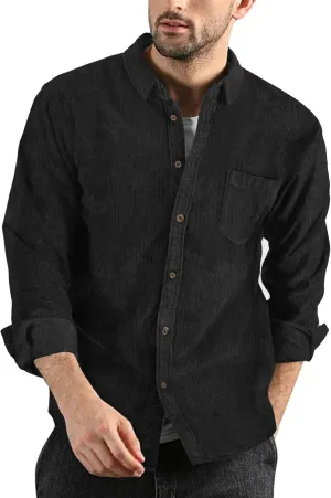 COOFANDY Men's Corduroy Shirt Casual Long Sleeve Button Down Lightweight Jacket Fall Textured Shacket