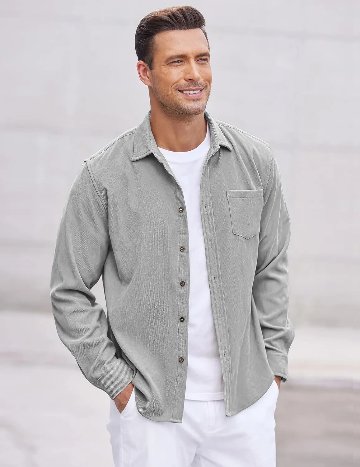 COOFANDY Men's Corduroy Shirt Casual Long Sleeve Button Down Lightweight Jacket Fall Textured Shacket