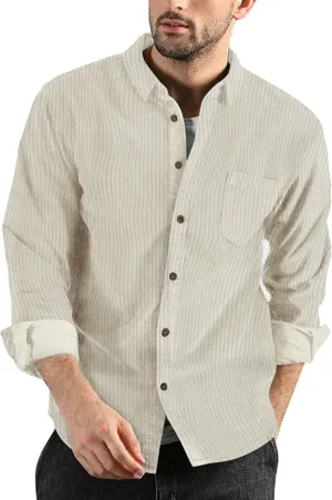 COOFANDY Men's Corduroy Shirt Casual Long Sleeve Button Down Lightweight Jacket Fall Textured Shacket
