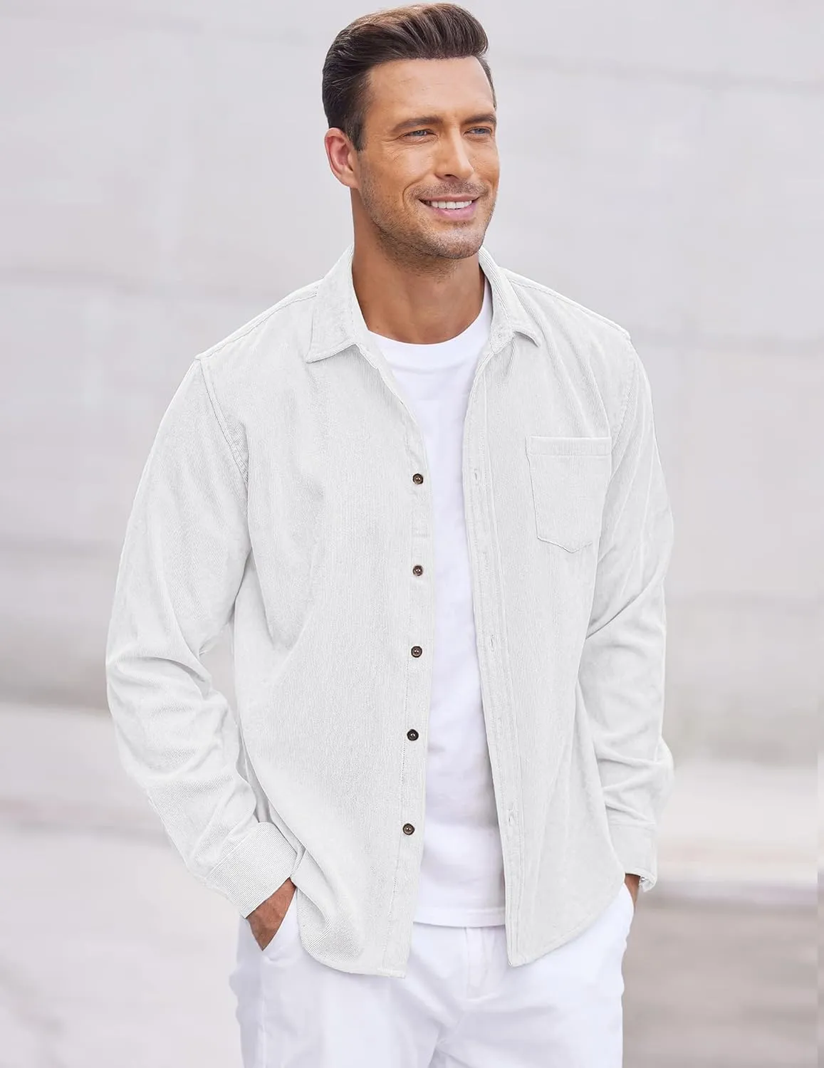 COOFANDY Men's Corduroy Shirt Casual Long Sleeve Button Down Lightweight Jacket Fall Textured Shacket
