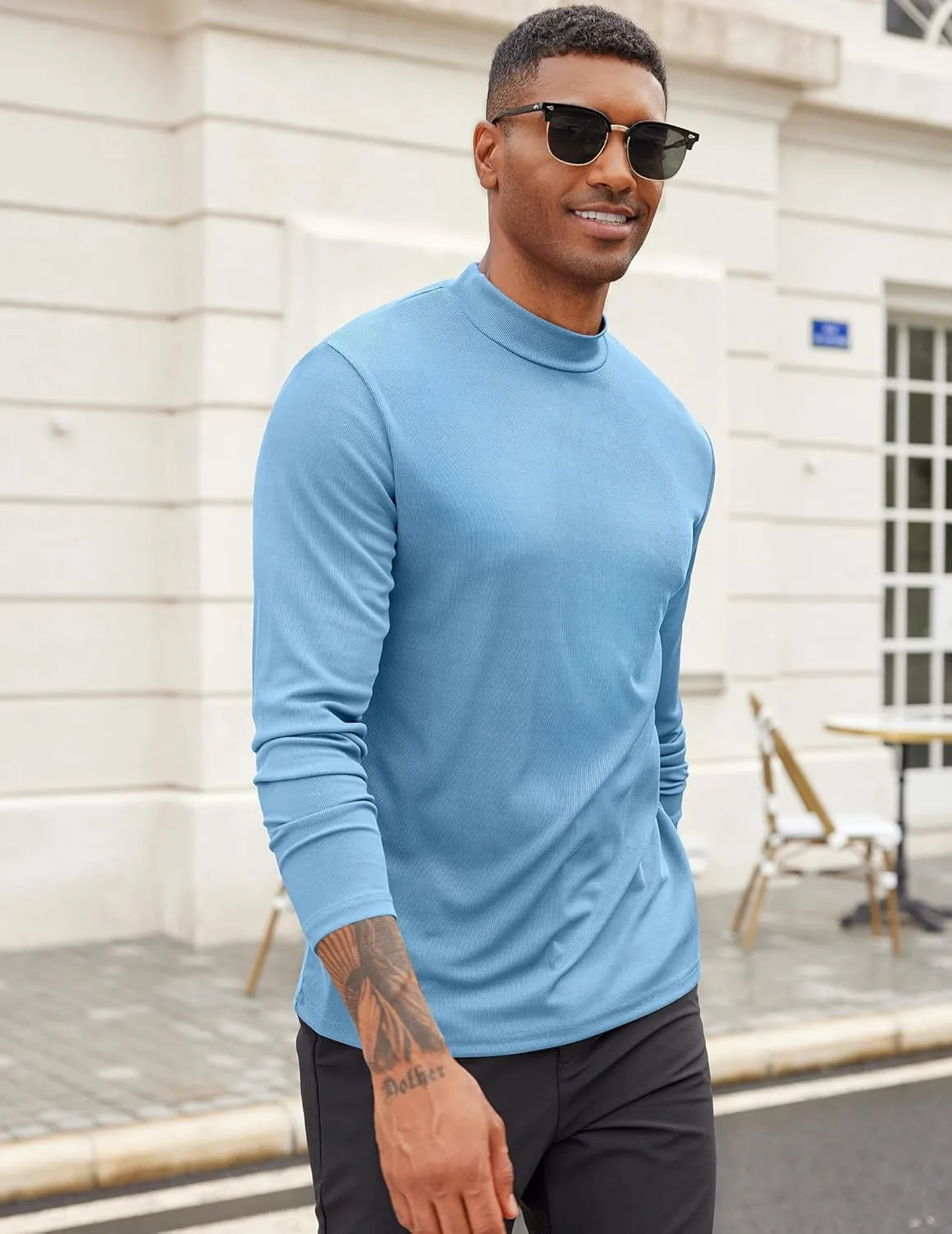 COOFANDY Men's Mock Turtleneck Long Sleeve Shirts Slim Fit Basic T-Shirt Lightweight Ribbed Pullover Sweater