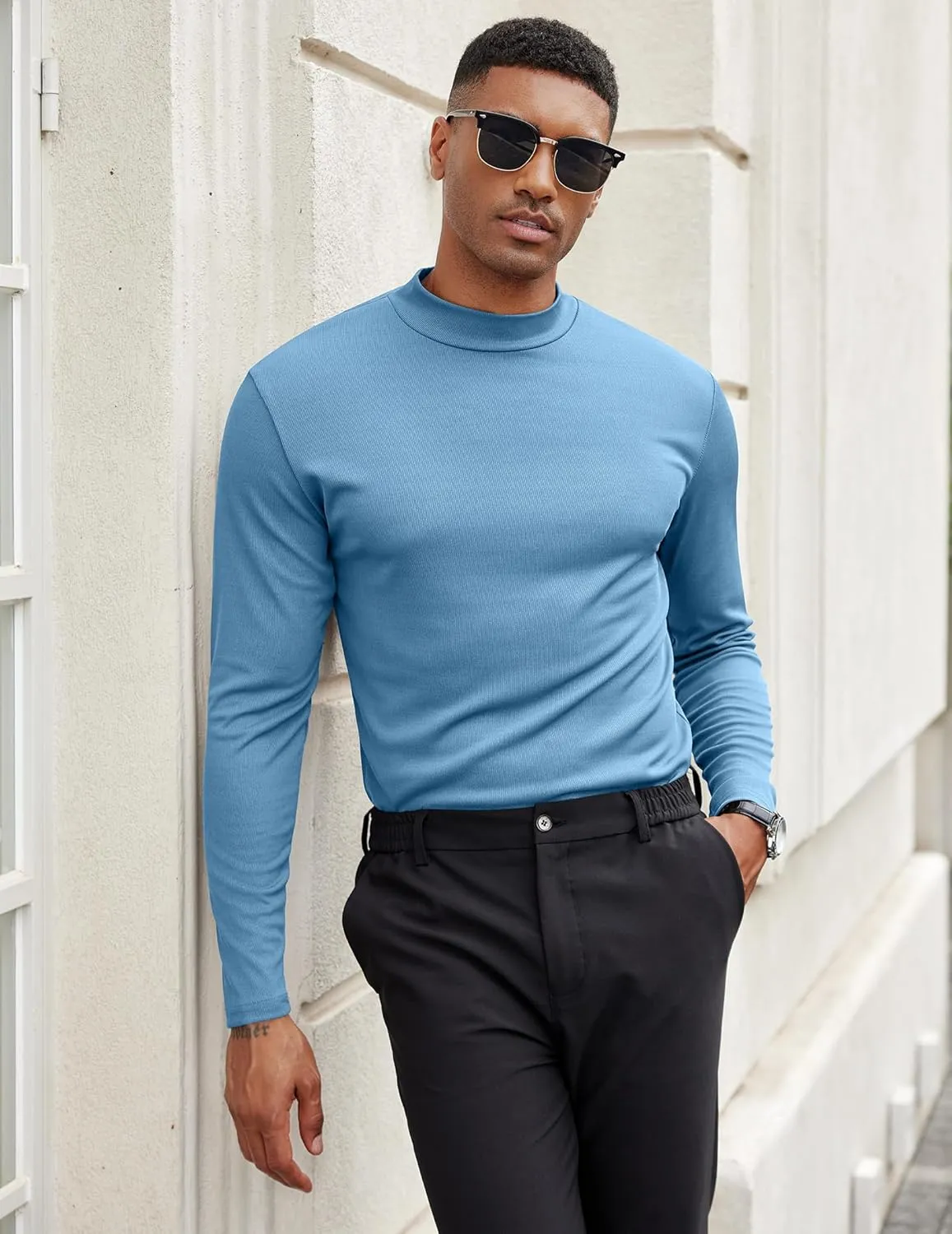 COOFANDY Men's Mock Turtleneck Long Sleeve Shirts Slim Fit Basic T-Shirt Lightweight Ribbed Pullover Sweater