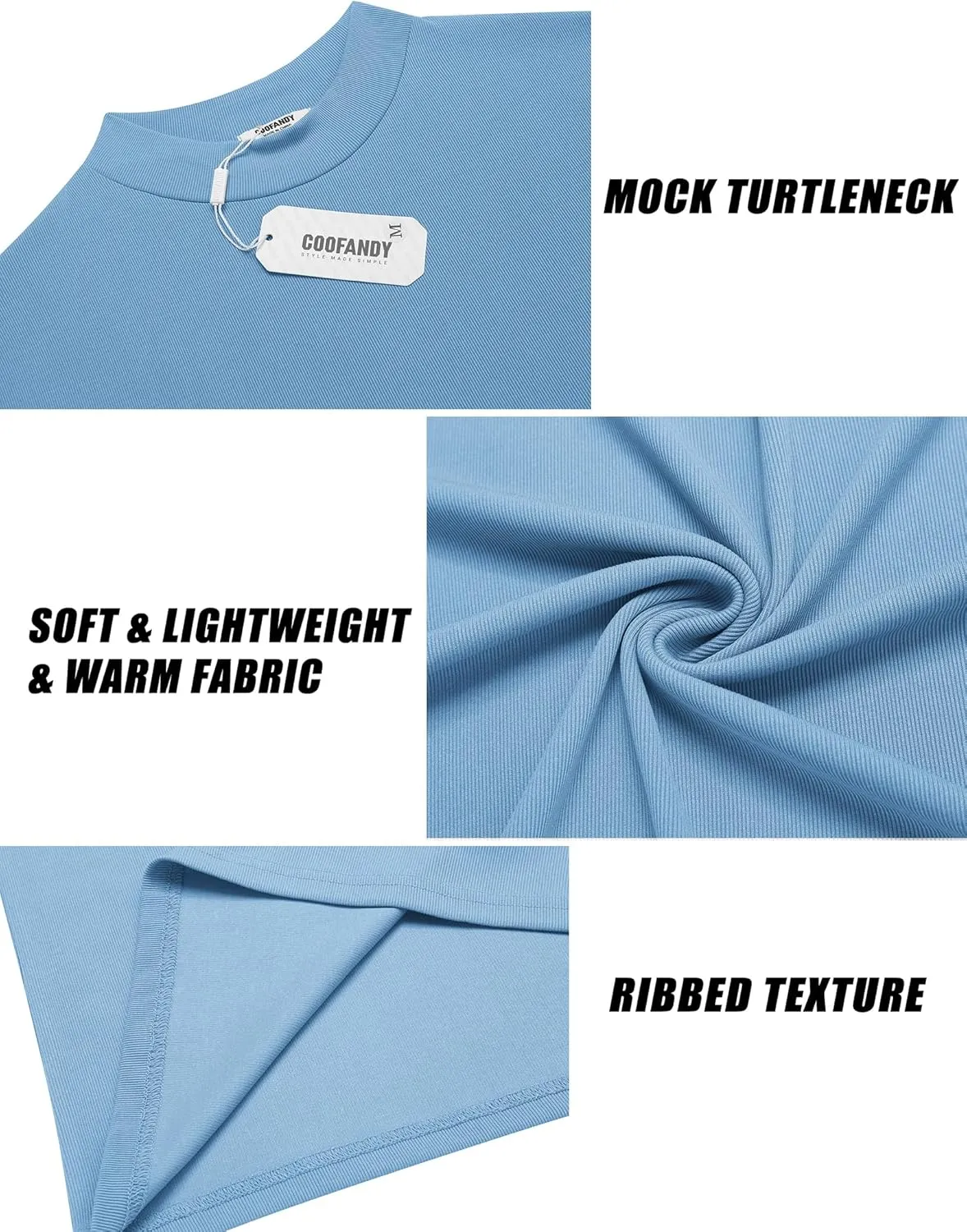 COOFANDY Men's Mock Turtleneck Long Sleeve Shirts Slim Fit Basic T-Shirt Lightweight Ribbed Pullover Sweater