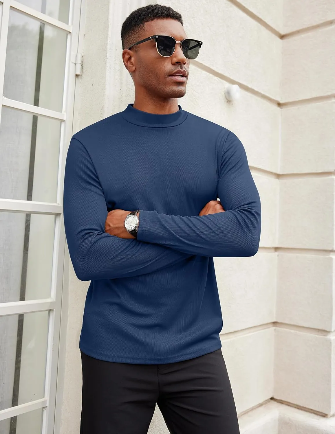 COOFANDY Men's Mock Turtleneck Long Sleeve Shirts Slim Fit Basic T-Shirt Lightweight Ribbed Pullover Sweater