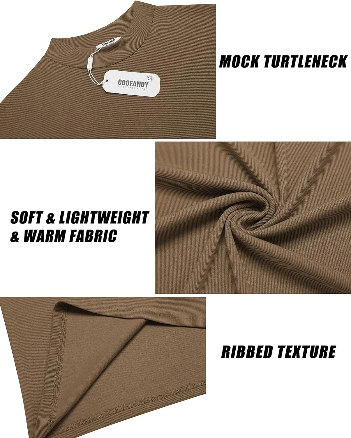 COOFANDY Men's Mock Turtleneck Long Sleeve Shirts Slim Fit Basic T-Shirt Lightweight Ribbed Pullover Sweater