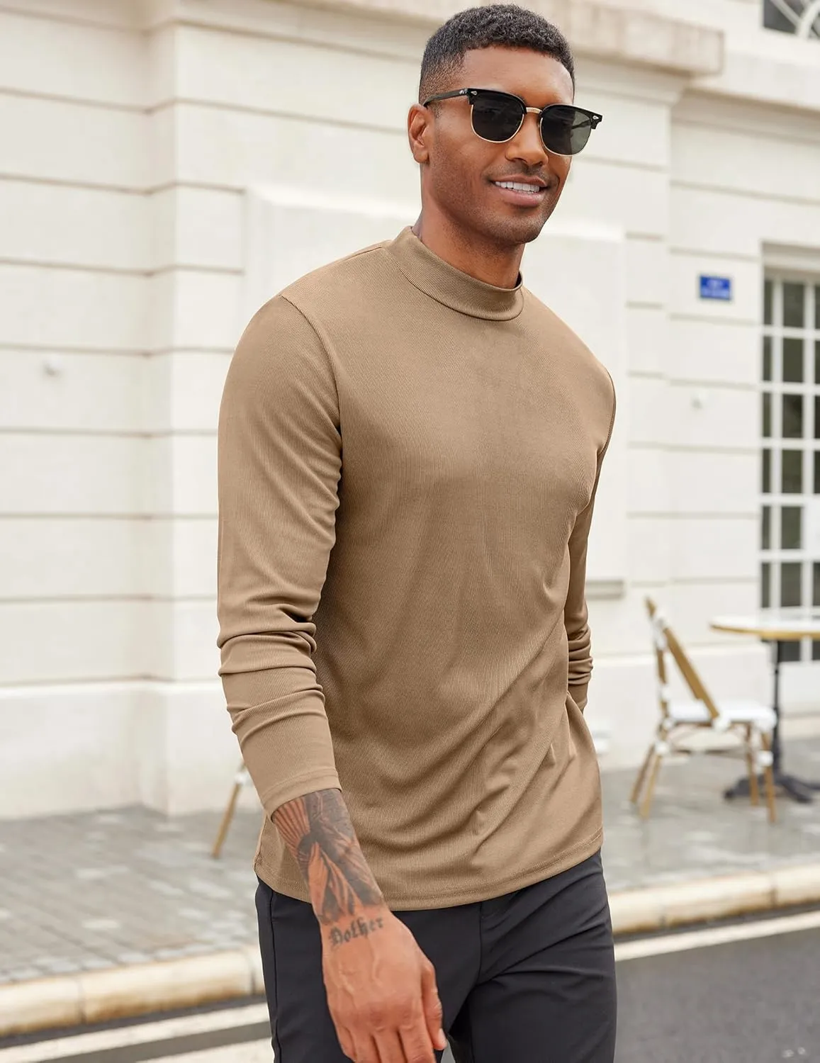 COOFANDY Men's Mock Turtleneck Long Sleeve Shirts Slim Fit Basic T-Shirt Lightweight Ribbed Pullover Sweater
