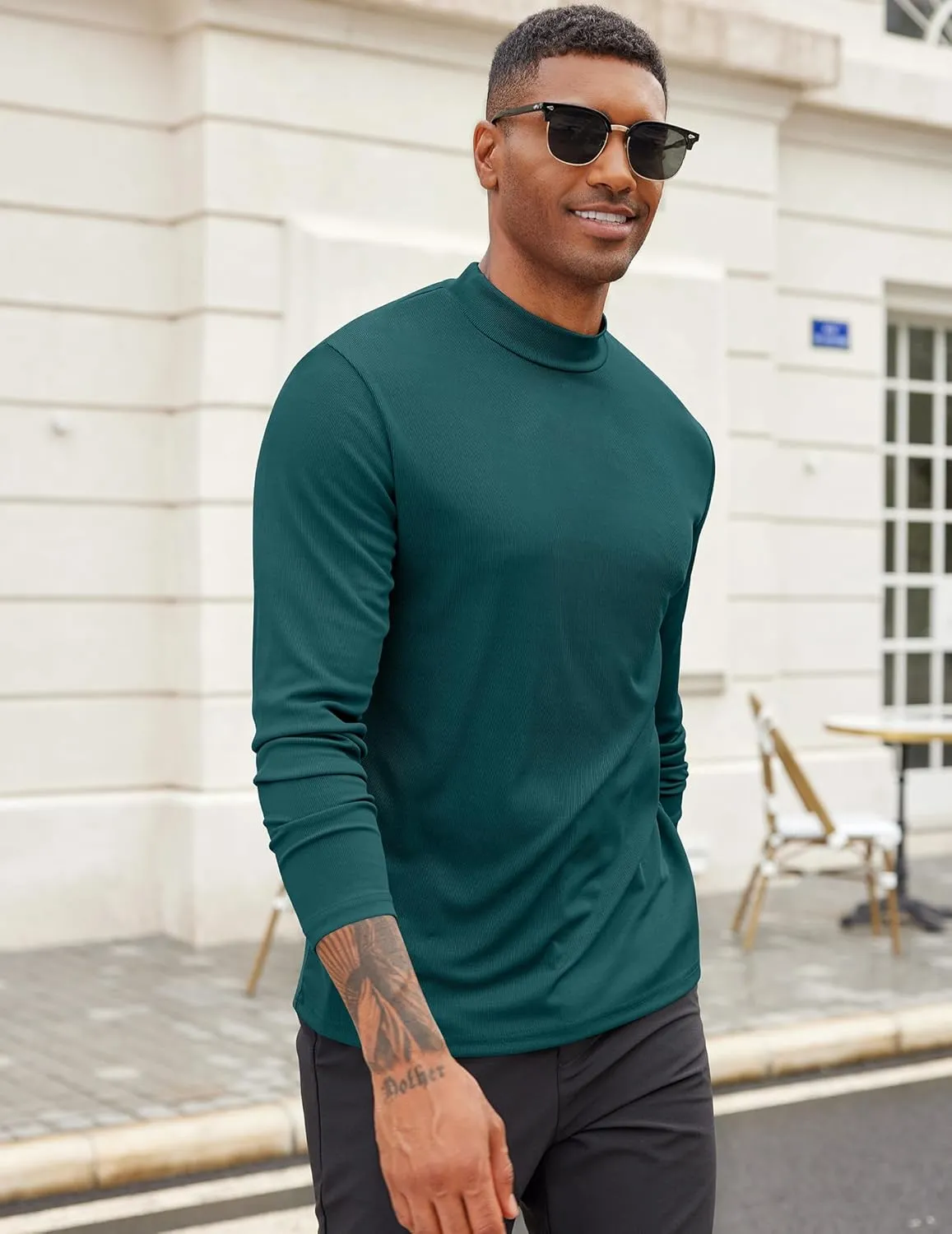 COOFANDY Men's Mock Turtleneck Long Sleeve Shirts Slim Fit Basic T-Shirt Lightweight Ribbed Pullover Sweater