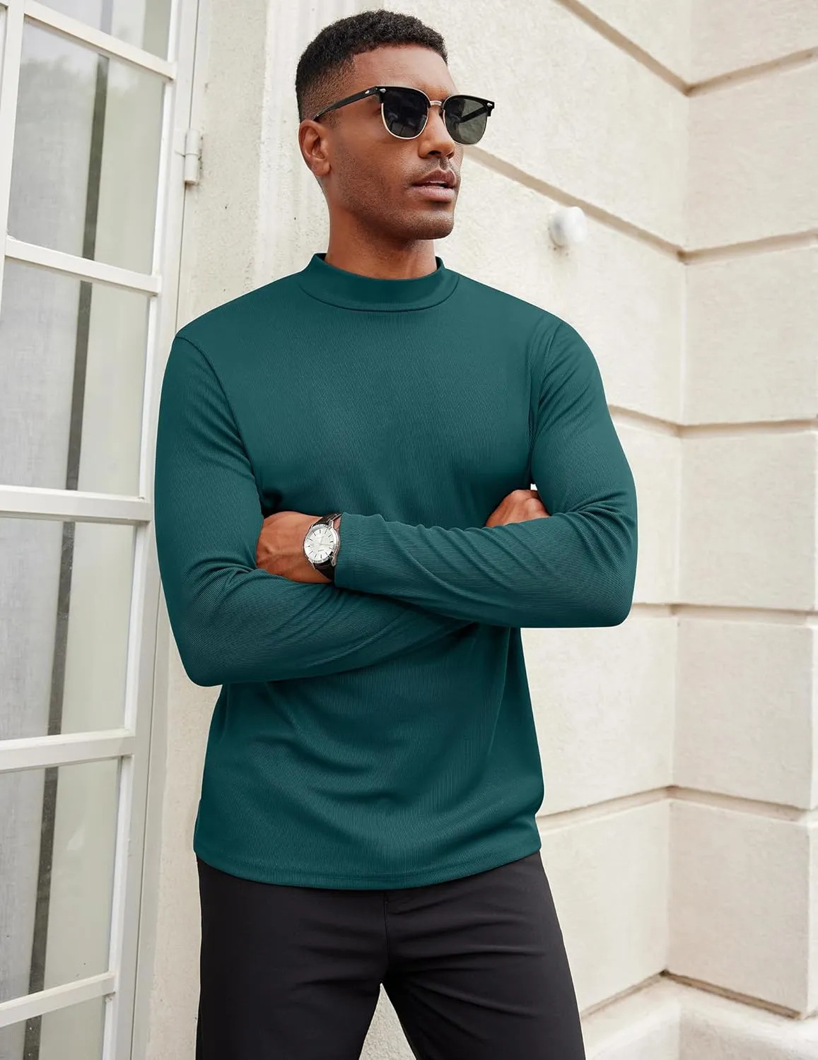 COOFANDY Men's Mock Turtleneck Long Sleeve Shirts Slim Fit Basic T-Shirt Lightweight Ribbed Pullover Sweater