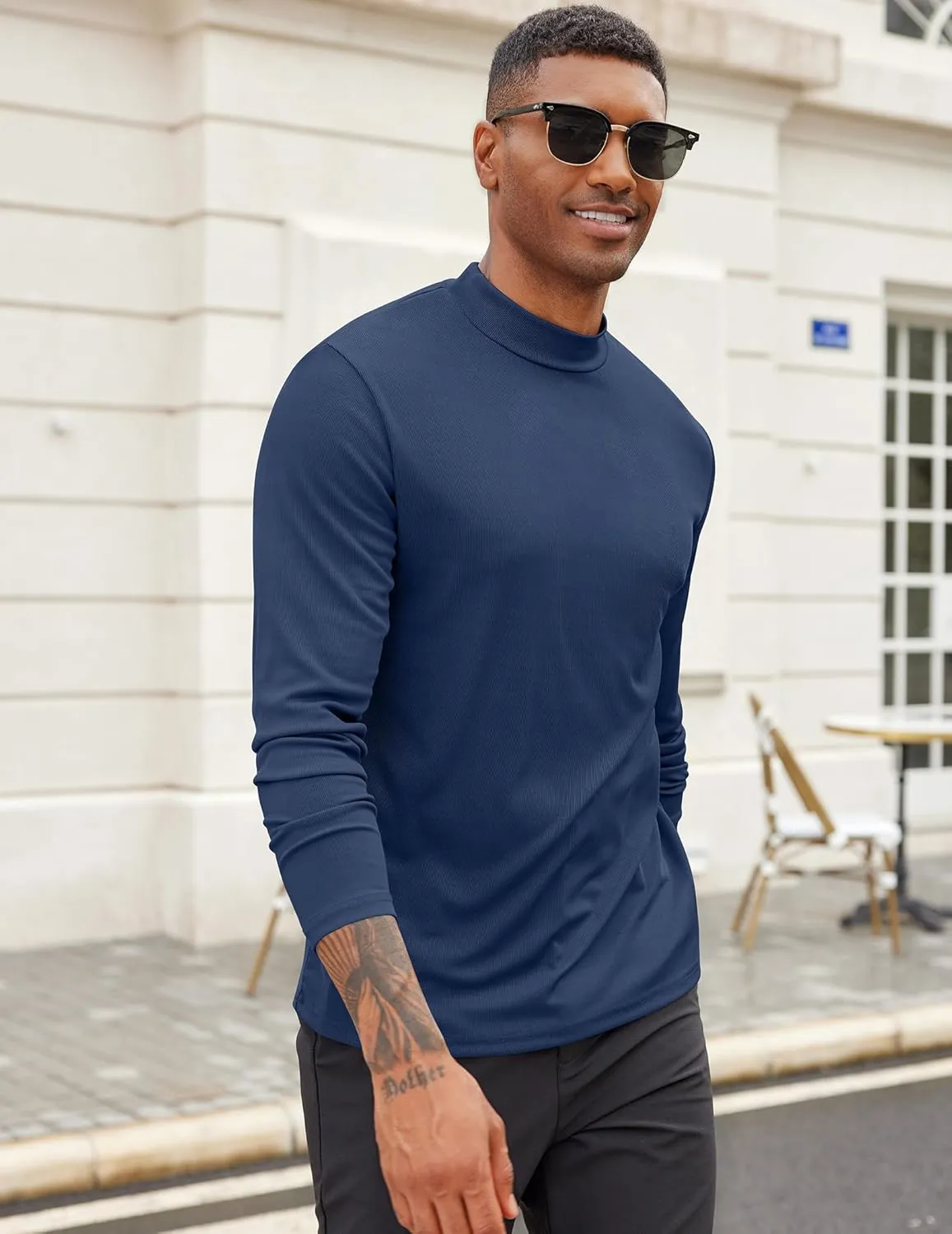 COOFANDY Men's Mock Turtleneck Long Sleeve Shirts Slim Fit Basic T-Shirt Lightweight Ribbed Pullover Sweater