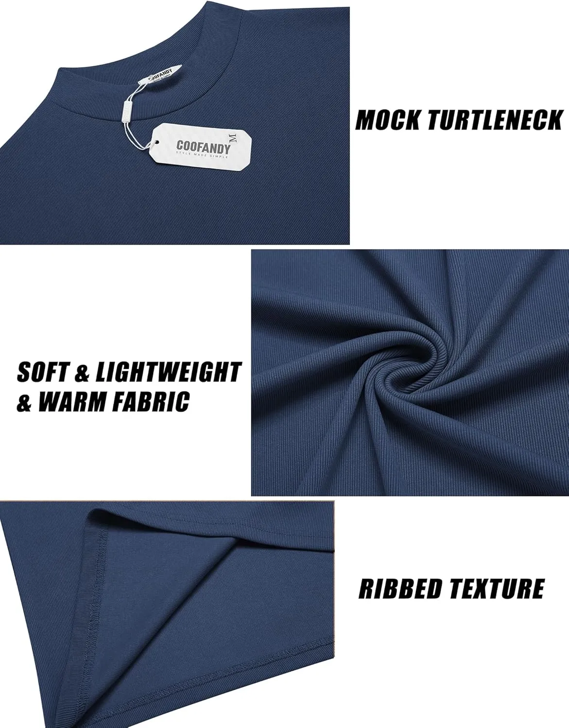 COOFANDY Men's Mock Turtleneck Long Sleeve Shirts Slim Fit Basic T-Shirt Lightweight Ribbed Pullover Sweater