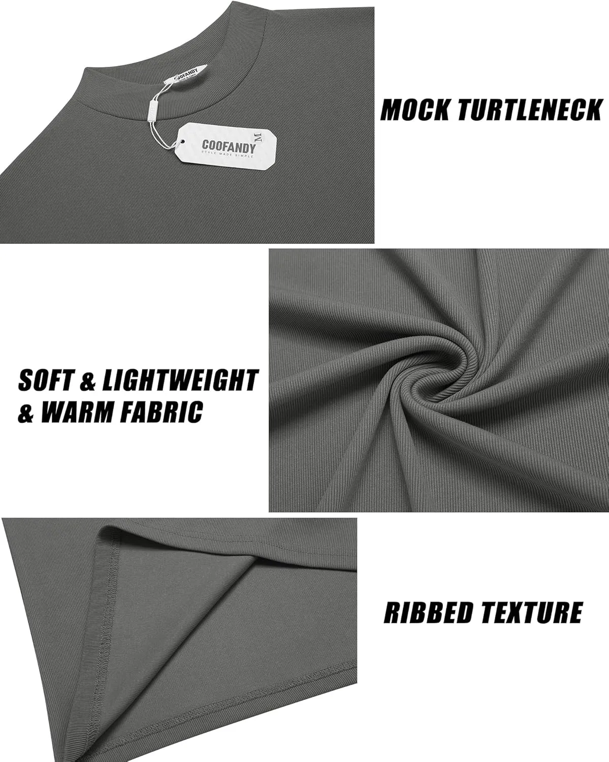 COOFANDY Men's Mock Turtleneck Long Sleeve Shirts Slim Fit Basic T-Shirt Lightweight Ribbed Pullover Sweater