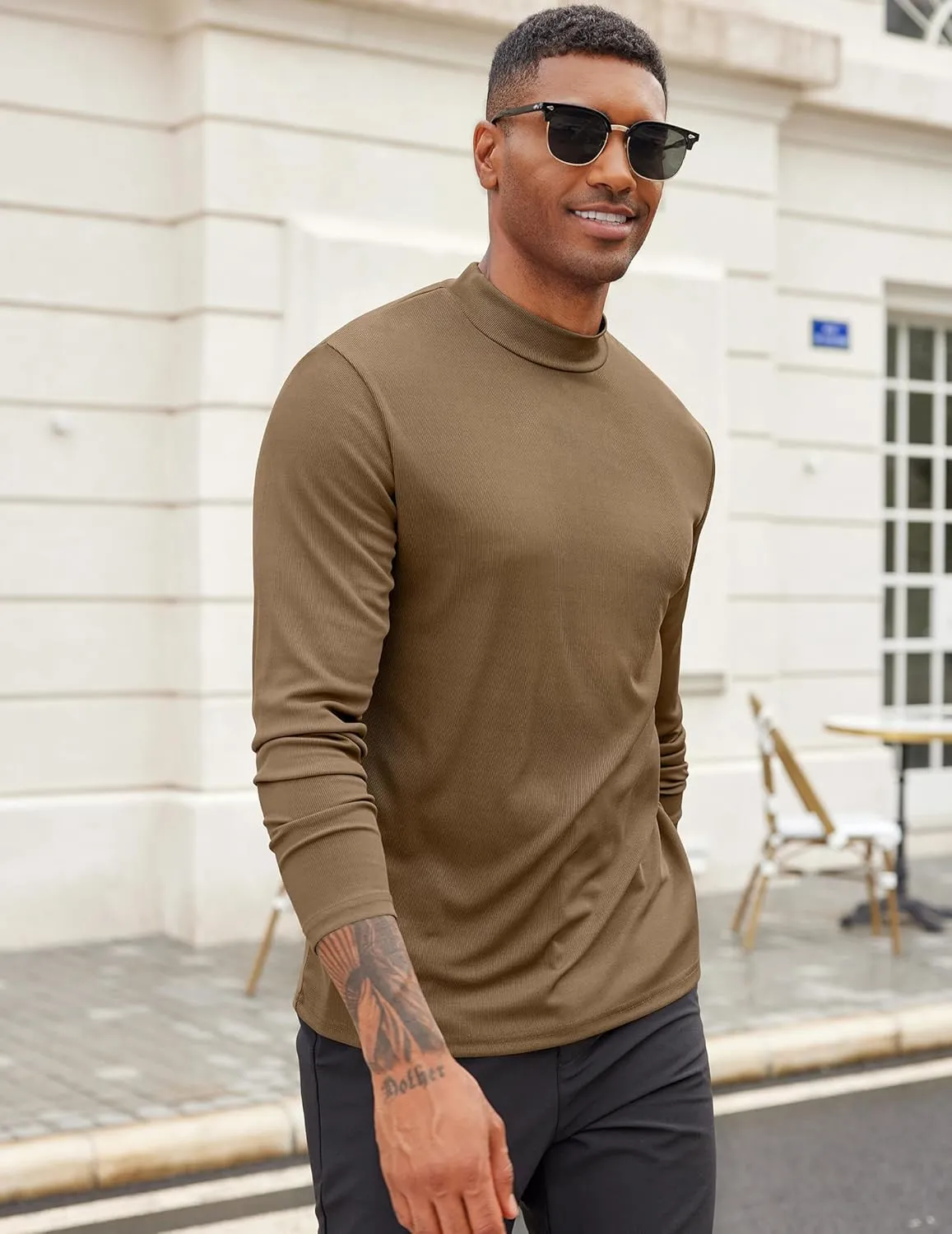 COOFANDY Men's Mock Turtleneck Long Sleeve Shirts Slim Fit Basic T-Shirt Lightweight Ribbed Pullover Sweater