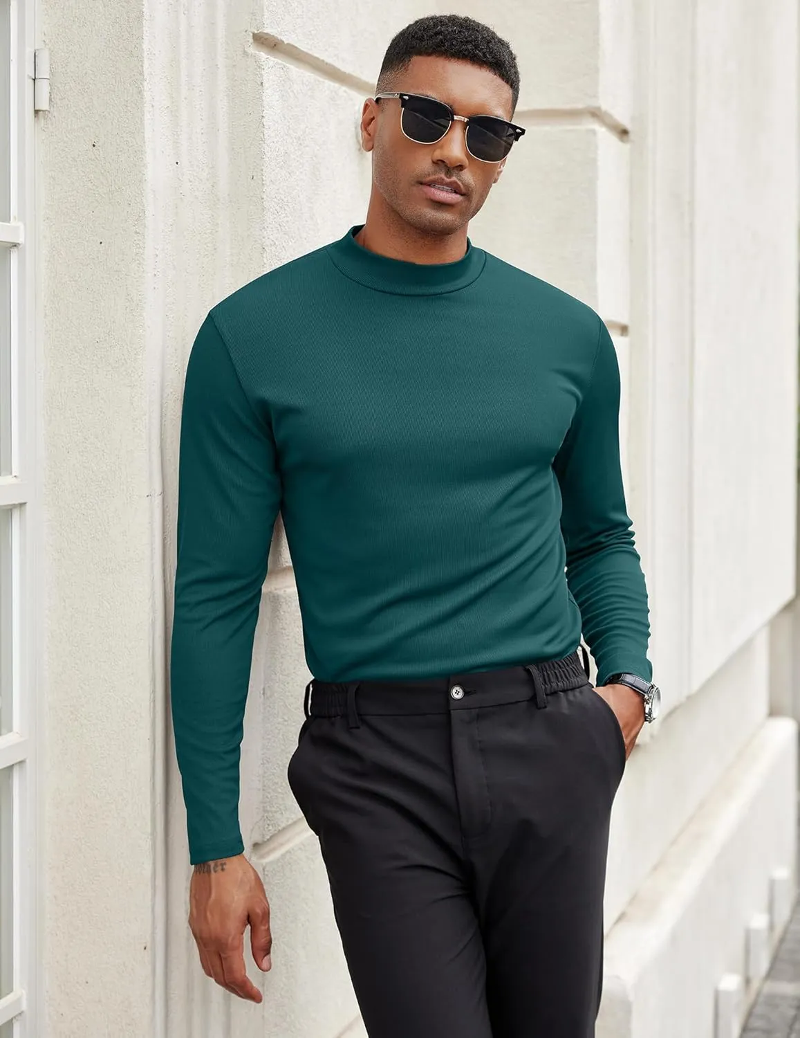 COOFANDY Men's Mock Turtleneck Long Sleeve Shirts Slim Fit Basic T-Shirt Lightweight Ribbed Pullover Sweater