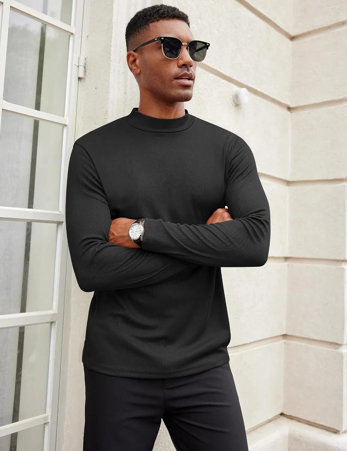 COOFANDY Men's Mock Turtleneck Long Sleeve Shirts Slim Fit Basic T-Shirt Lightweight Ribbed Pullover Sweater