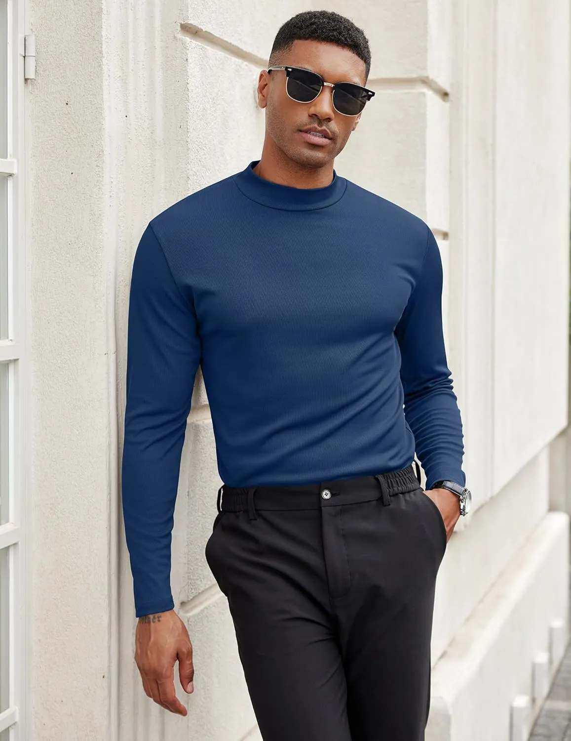 COOFANDY Men's Mock Turtleneck Long Sleeve Shirts Slim Fit Basic T-Shirt Lightweight Ribbed Pullover Sweater
