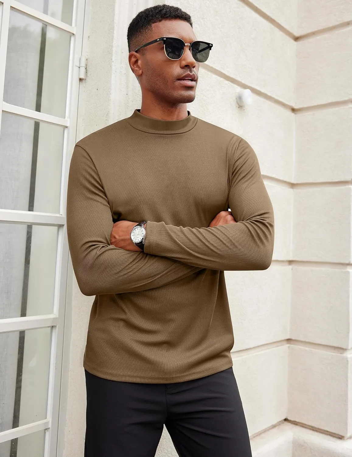 COOFANDY Men's Mock Turtleneck Long Sleeve Shirts Slim Fit Basic T-Shirt Lightweight Ribbed Pullover Sweater