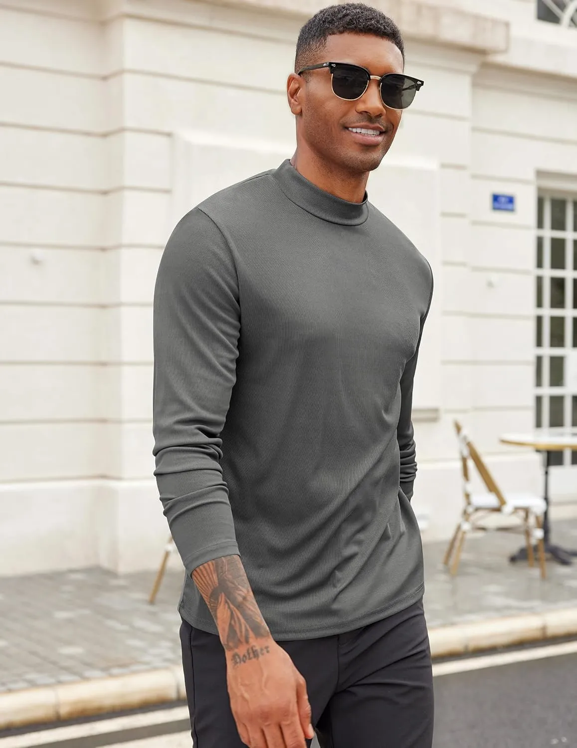 COOFANDY Men's Mock Turtleneck Long Sleeve Shirts Slim Fit Basic T-Shirt Lightweight Ribbed Pullover Sweater
