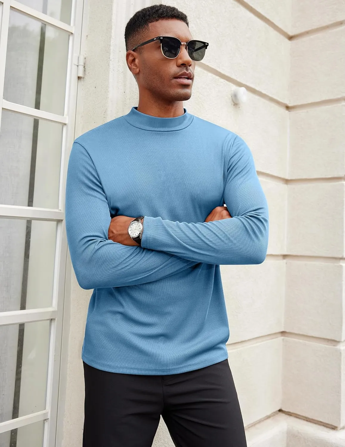 COOFANDY Men's Mock Turtleneck Long Sleeve Shirts Slim Fit Basic T-Shirt Lightweight Ribbed Pullover Sweater