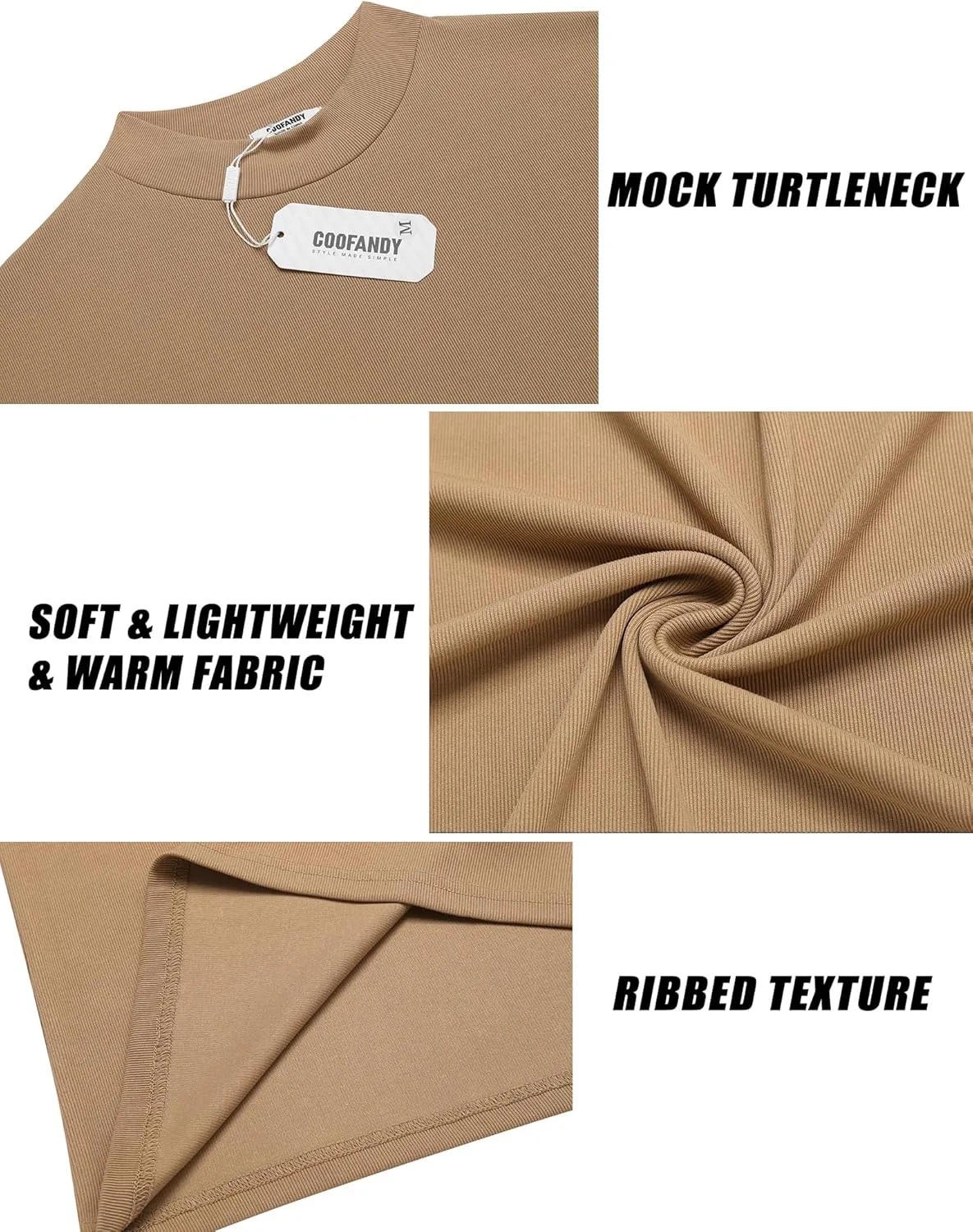 COOFANDY Men's Mock Turtleneck Long Sleeve Shirts Slim Fit Basic T-Shirt Lightweight Ribbed Pullover Sweater