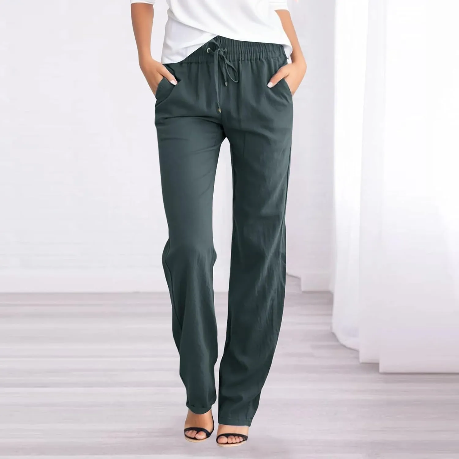 Corduroy Pleated Pants for Women Winter Irregular Travel Slacks with Pockets Barrel Pants Water Resistant