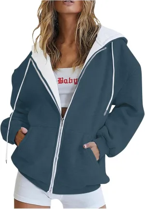 COTECRAM Womens Zip Up Hoodies Oversized Lightweight Hooded Sweatshirt Casual Long Sleeve Jacket Y2K Fall Clothes