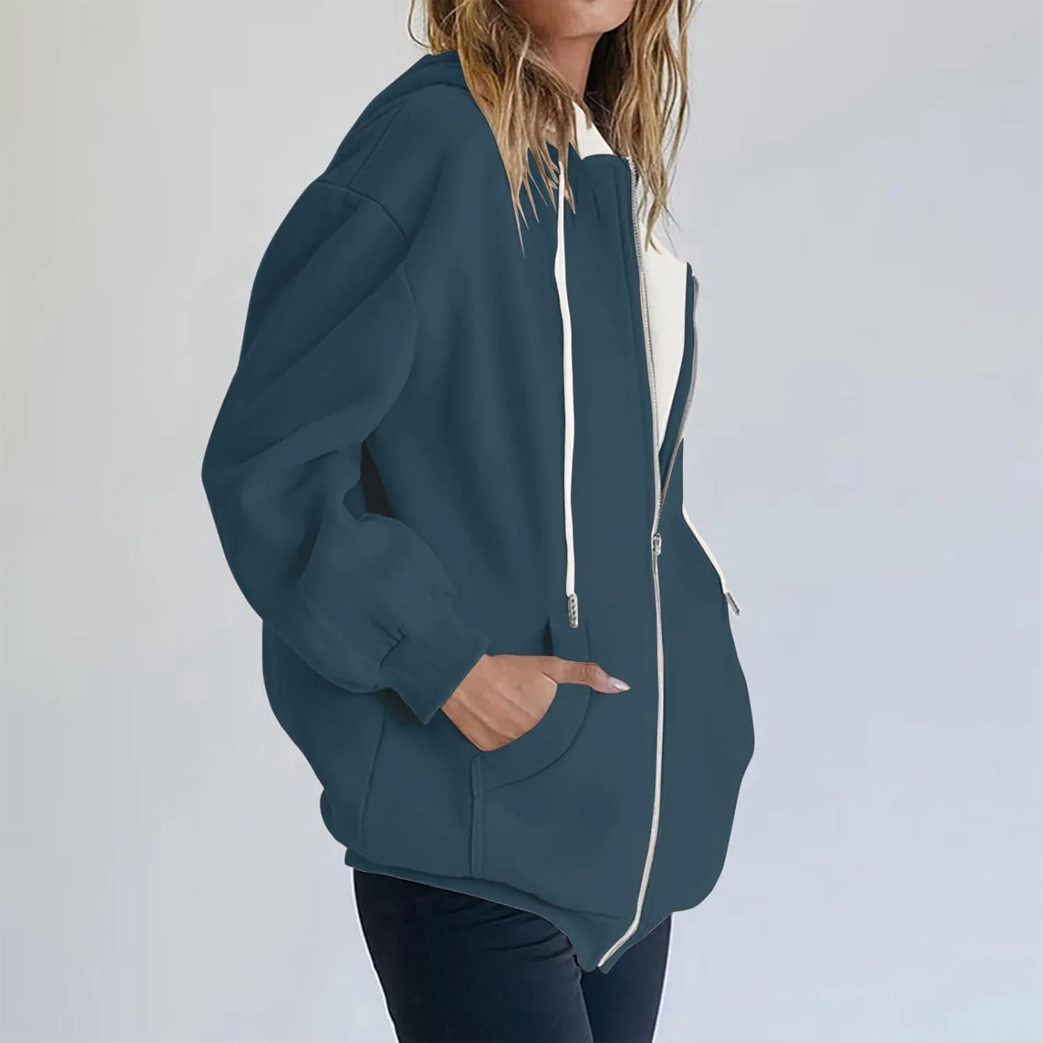 COTECRAM Womens Zip Up Hoodies Oversized Lightweight Hooded Sweatshirt Casual Long Sleeve Jacket Y2K Fall Clothes