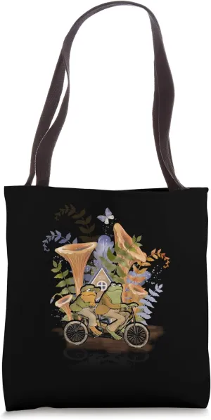Cottage Core Frog Father and Son Bike Ride By Mushrooms Tote Bag