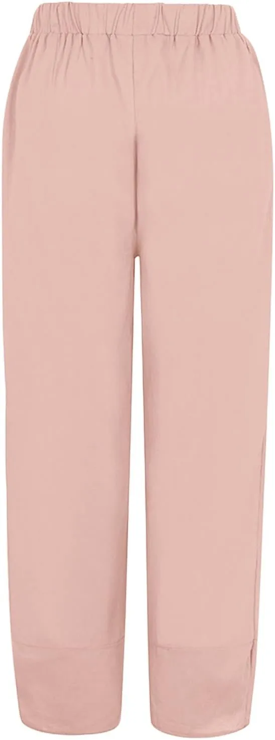 Cotton Linen Pants for Women High Waisted Wide Leg Pants Summer Loose Fit Capris Pants Lightweight Beach Trousers