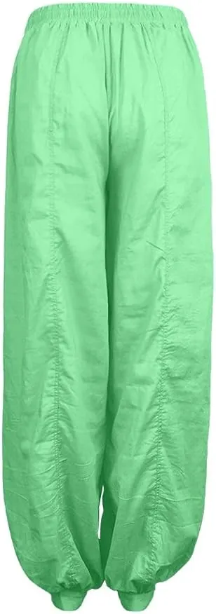 Cotton Pants for Women Dress Beach Baggy Waist Pants with Pockets Plain Color Hiking Palazzo Pants for Women Dance