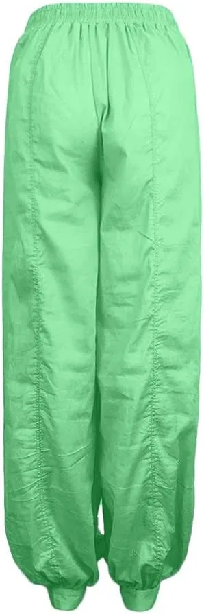 Cotton Pants for Women Dress Beach Baggy Waist Pants with Pockets Plain Color Hiking Palazzo Pants for Women Dance