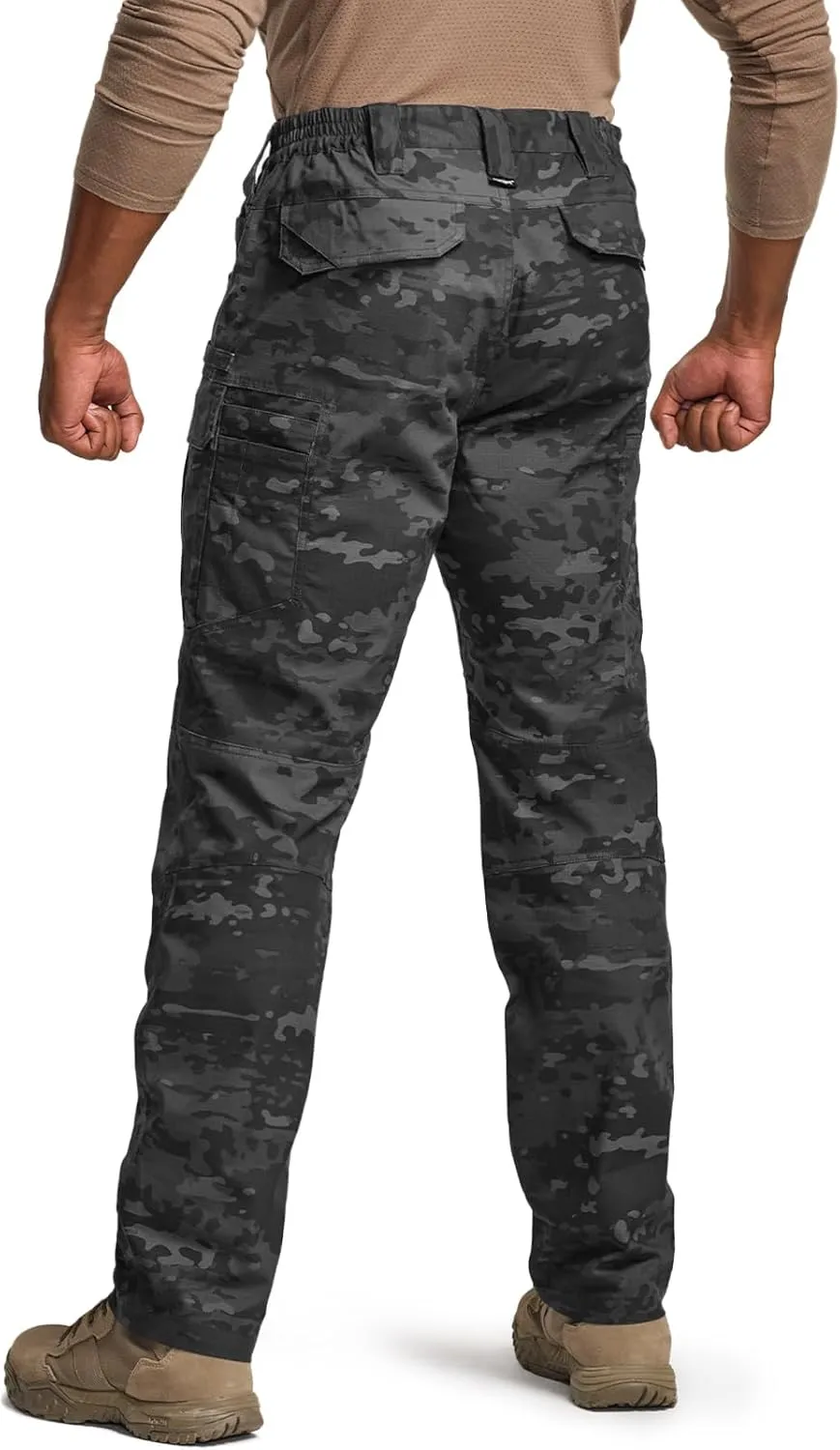 CQR Men's Flex Stretch Tactical Pants, Water Resistant Ripstop Cargo Pants, Lightweight EDC Outdoor Work Hiking Pants