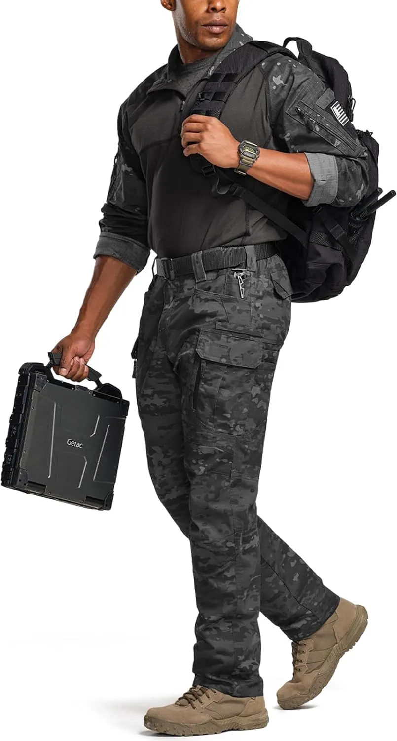 CQR Men's Flex Stretch Tactical Pants, Water Resistant Ripstop Cargo Pants, Lightweight EDC Outdoor Work Hiking Pants