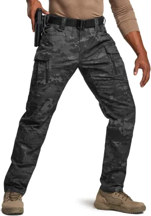 CQR Men's Flex Stretch Tactical Pants, Water Resistant Ripstop Cargo Pants, Lightweight EDC Outdoor Work Hiking Pants