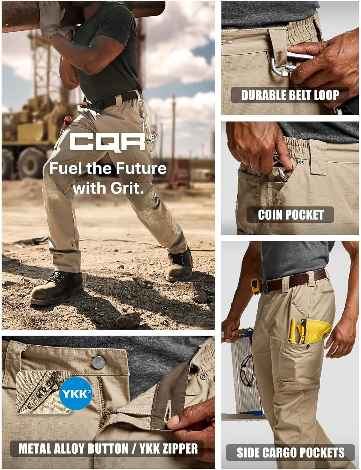 CQR Men's Quick Dry Work Pants, Water Resistant Outdoor Tactical Pants, Lightweight Stretch Cargo Hiking Pants